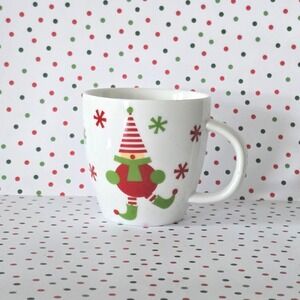 Crate & Barrel Jingle Elf Porcelain Espresso Coffee Mug Snowflake‎ White 7 oz.